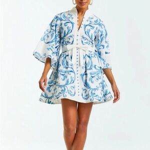 Mestiza blue and white Carmen Mini Dress